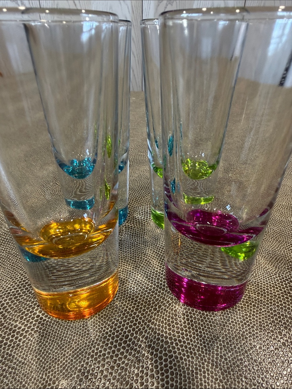 Vintage Colored Base Clear Shot Glasses - Set of 4 - Picture 3 of 16